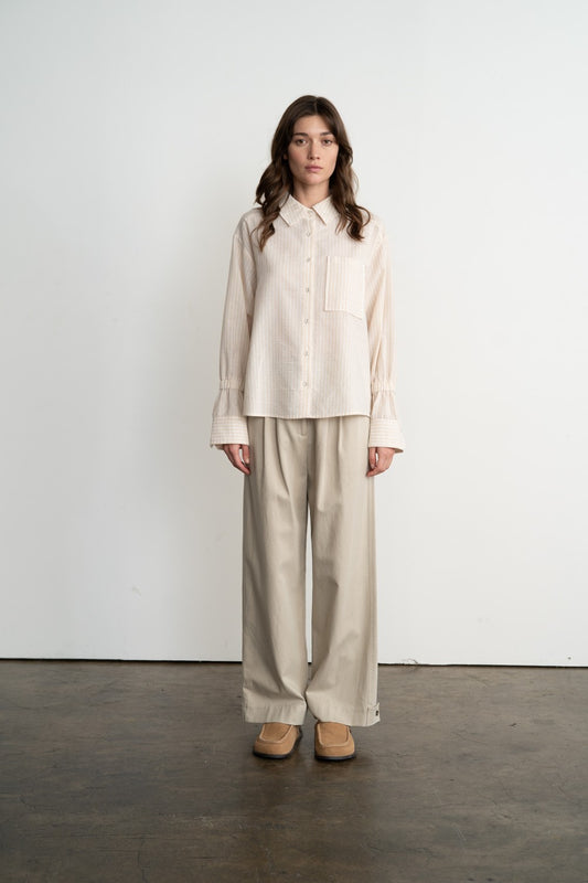 STRIPE SHIRT WITH ELASTIC BAND DETAIL