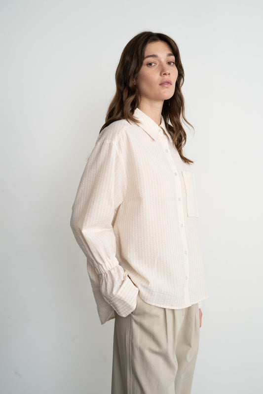 STRIPE SHIRT WITH ELASTIC BAND DETAIL