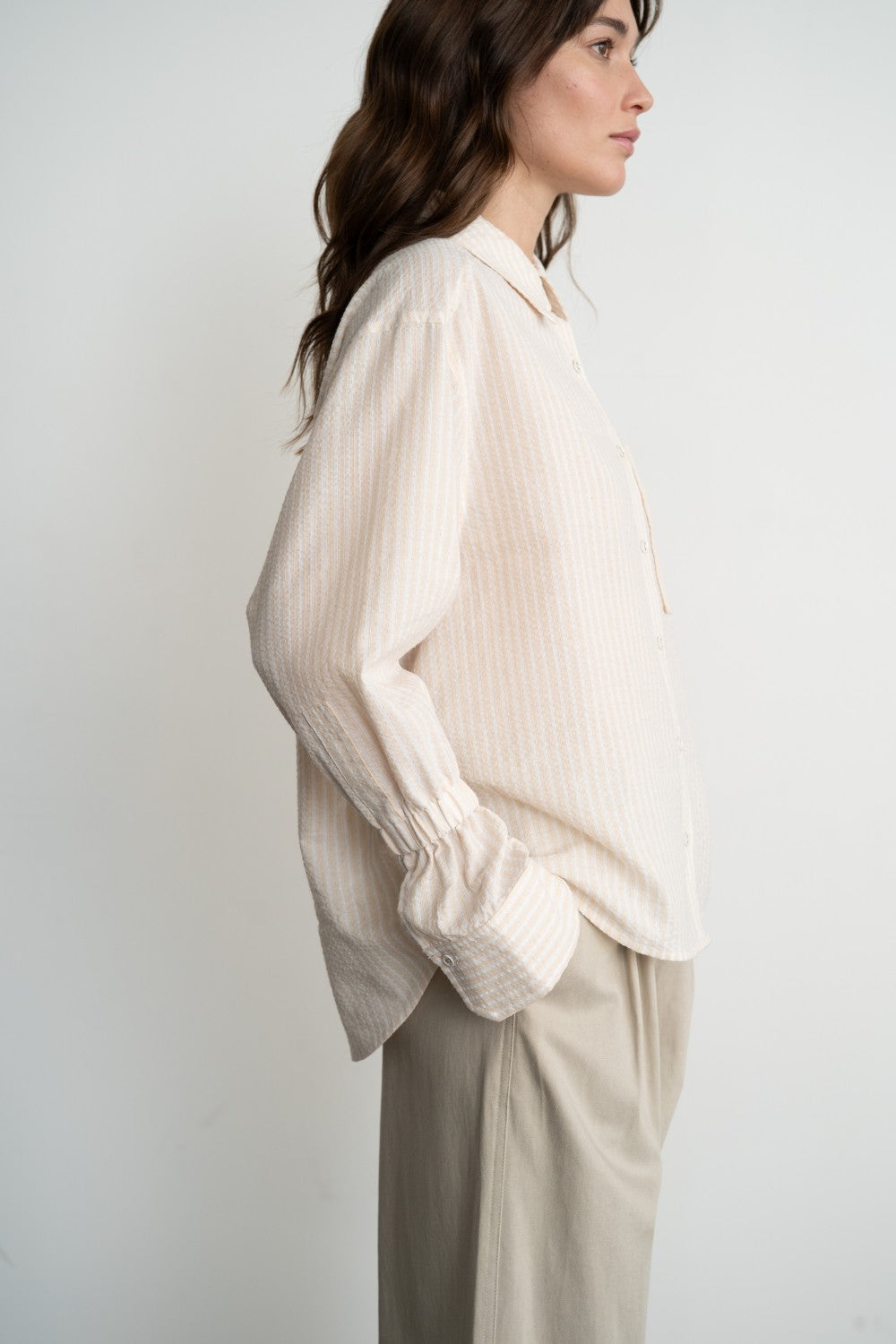 STRIPE SHIRT WITH ELASTIC BAND DETAIL