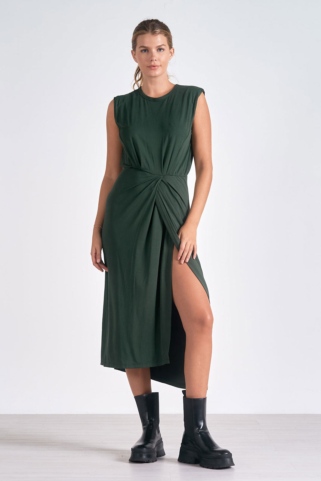 FRONT SLIT MIDI DRESS