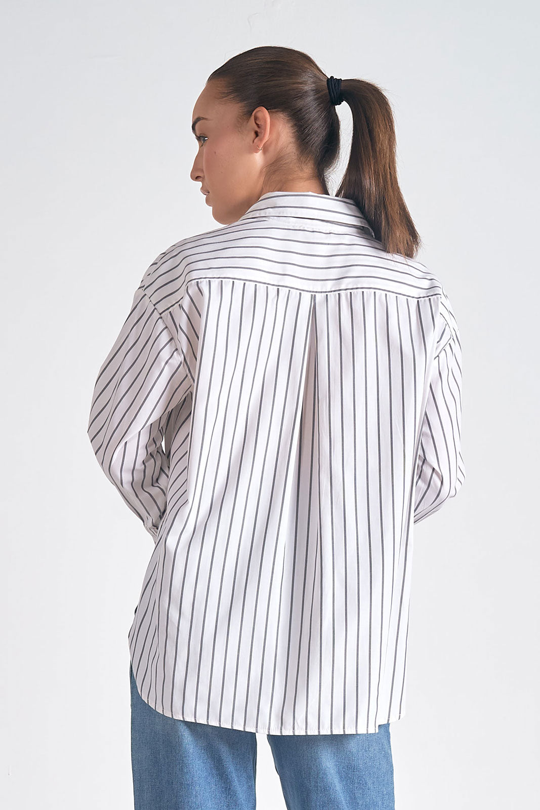 SMOCKED BUTTON-DOWN TOP